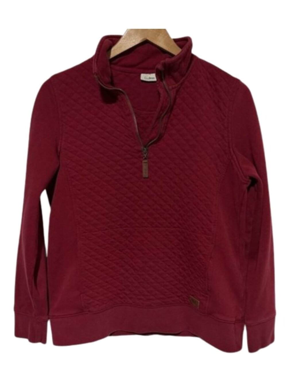 L.L. Bean Quilted Quarter Zip Pullover Sweatshirt Medium Burgundy Cotton blend
